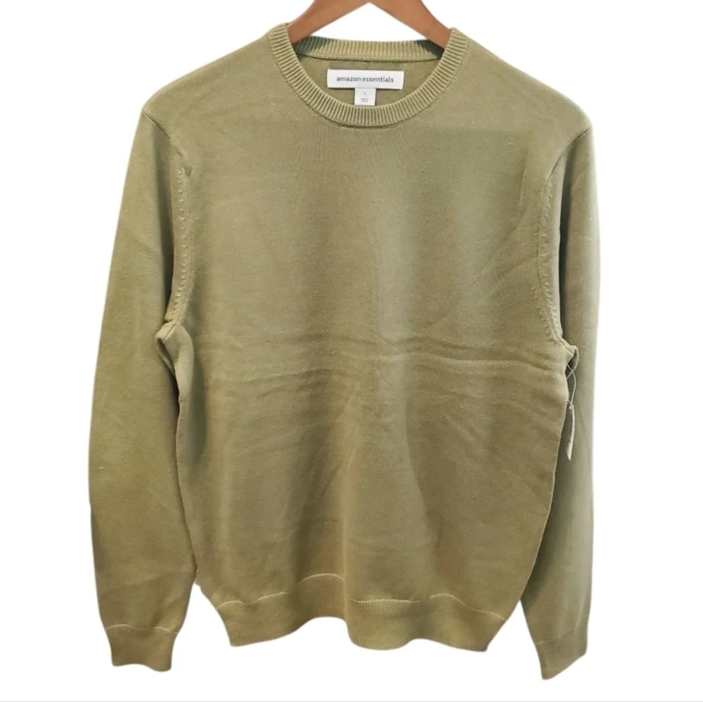NWT Amazon Essentials Men's Golden Olive Cotton Crewneck Sweater S